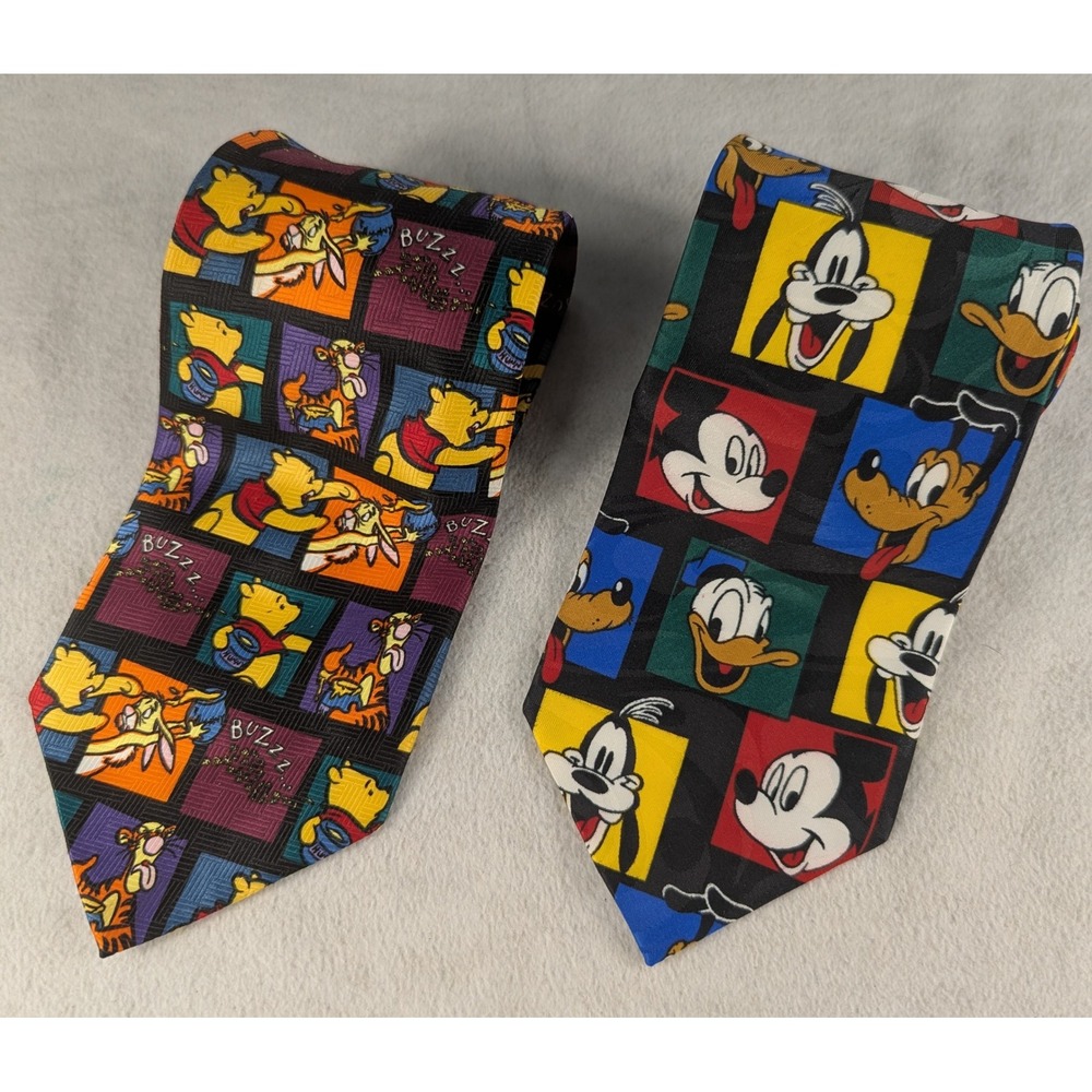 Set of 2 Disney & Winnie The Pooh Color Block Mens Neck Ties